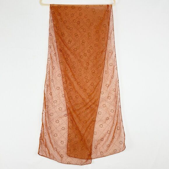 Women Floral Orange Sheer Rectangular Scarf 66” - Picture 2 of 7